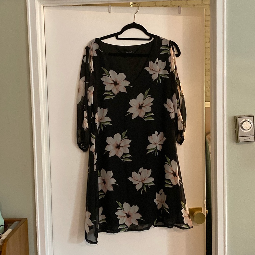 Floral Long Sleeve Cold Shoulder Mini Dress